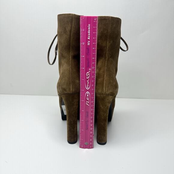 Alaia Trekk 39.5/ US 9.5 Booties Brown Suede Leather Lace Up Platform Heel Boots - Picture 12 of 15